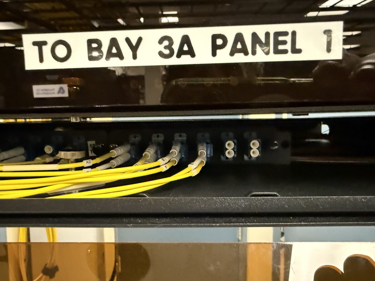 Tinuum fibre patch panel and cross-connect, labeled bay and panel